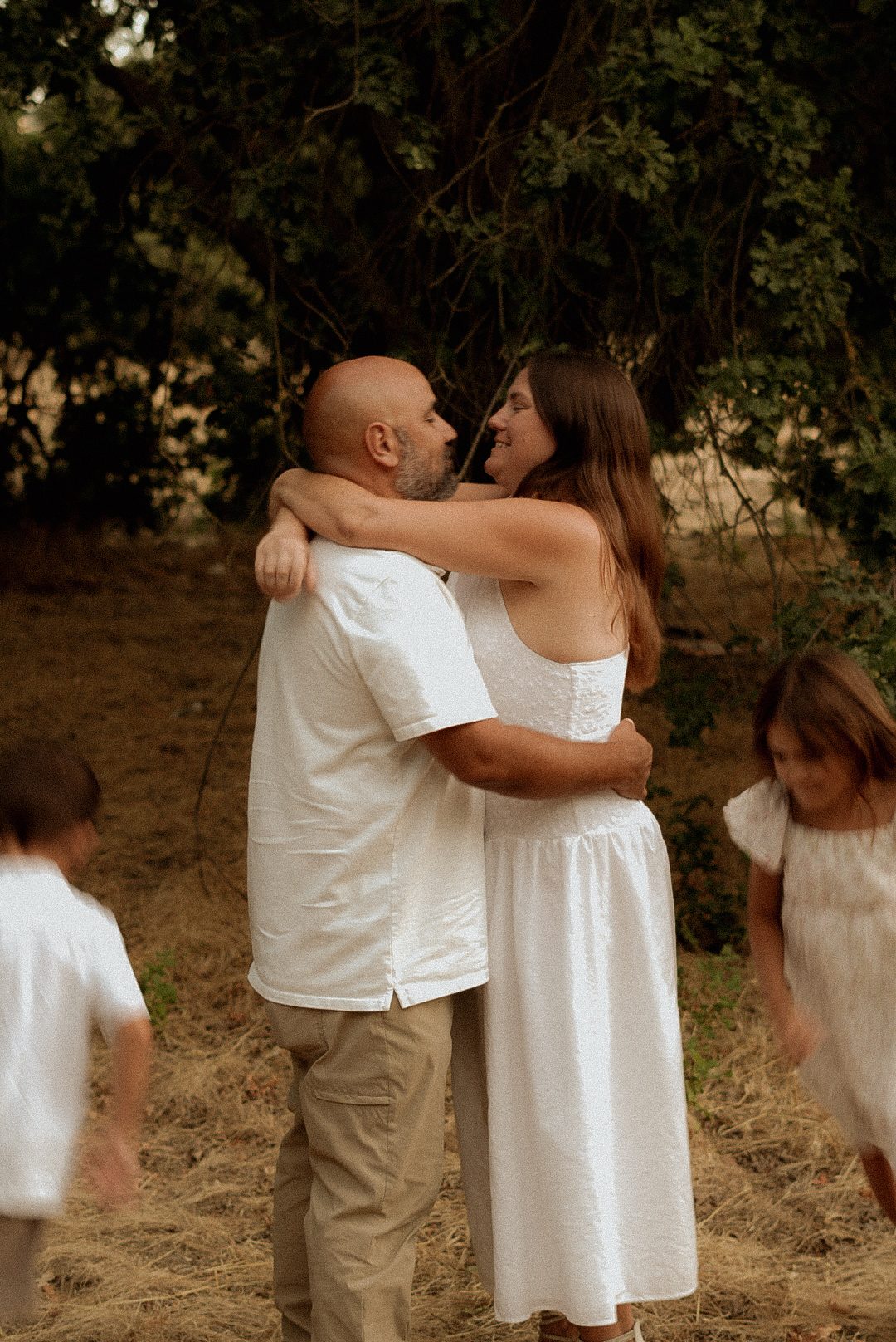 A couple embracing at golden hour