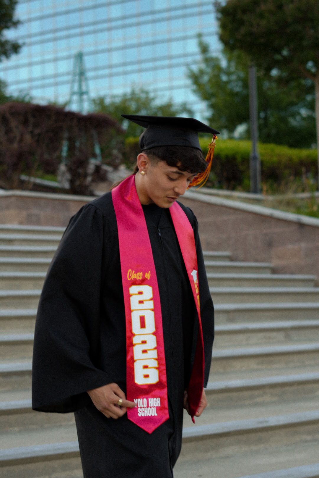 Graduation day portrait on the stairs
