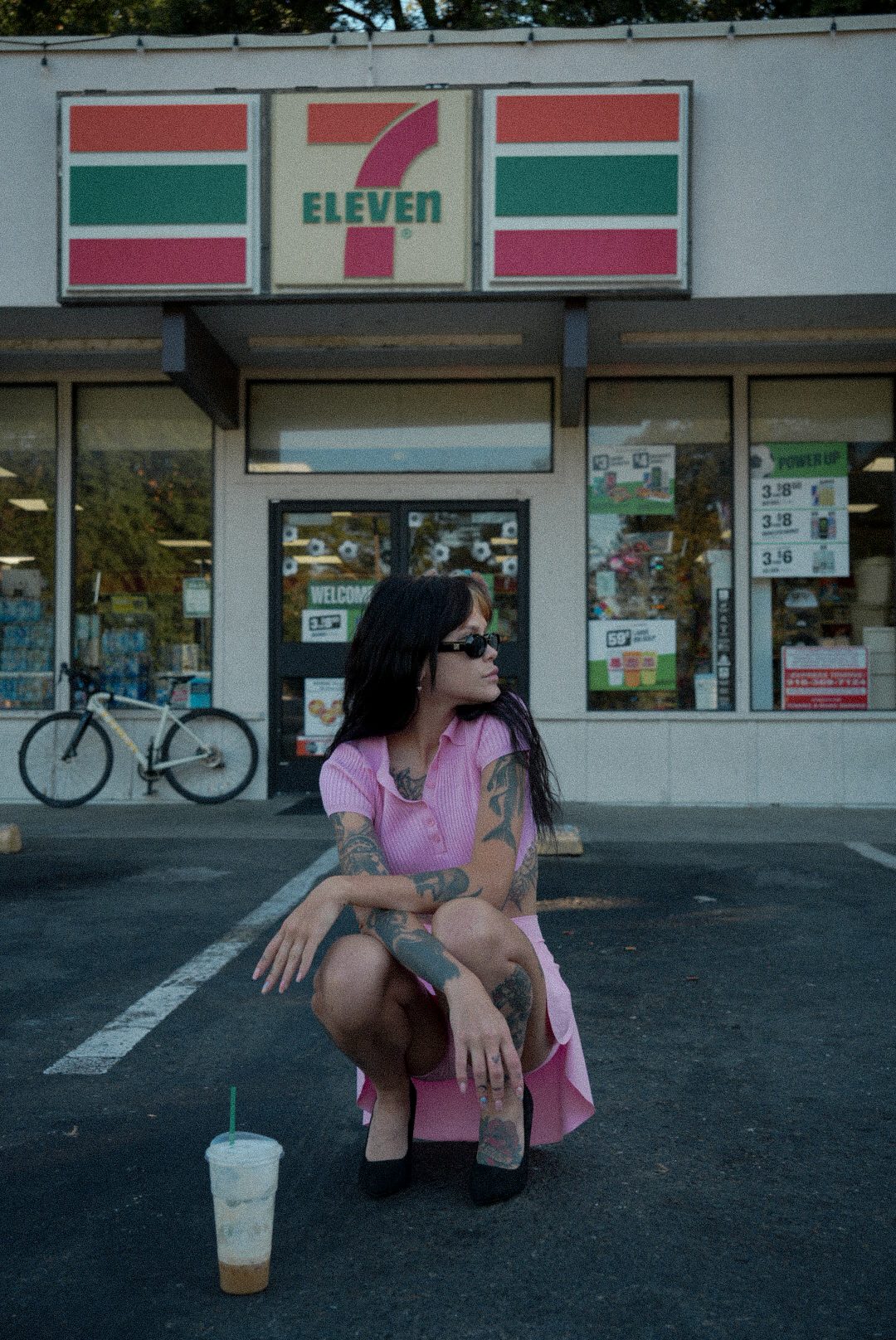 A candid portrait outside a corner store